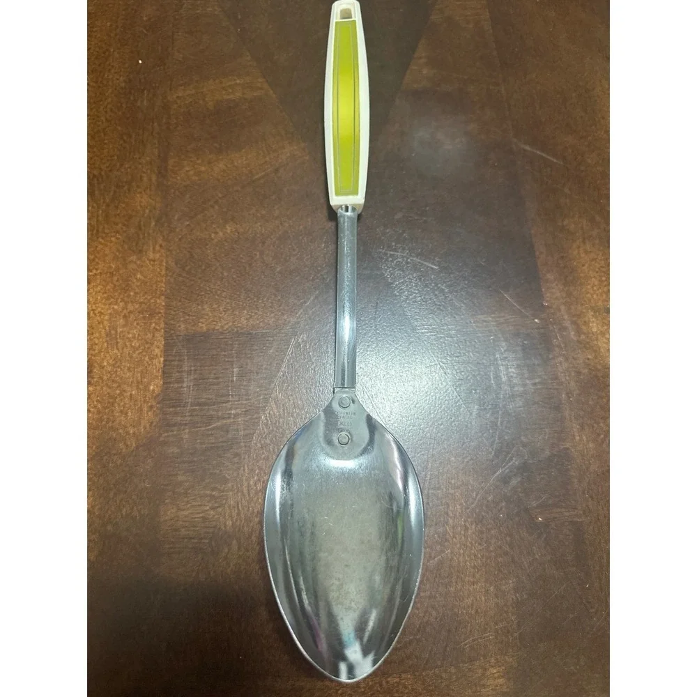 Ekco Serving Spoon Chromium Plated Vintage Kitchen Utensil Green Handle